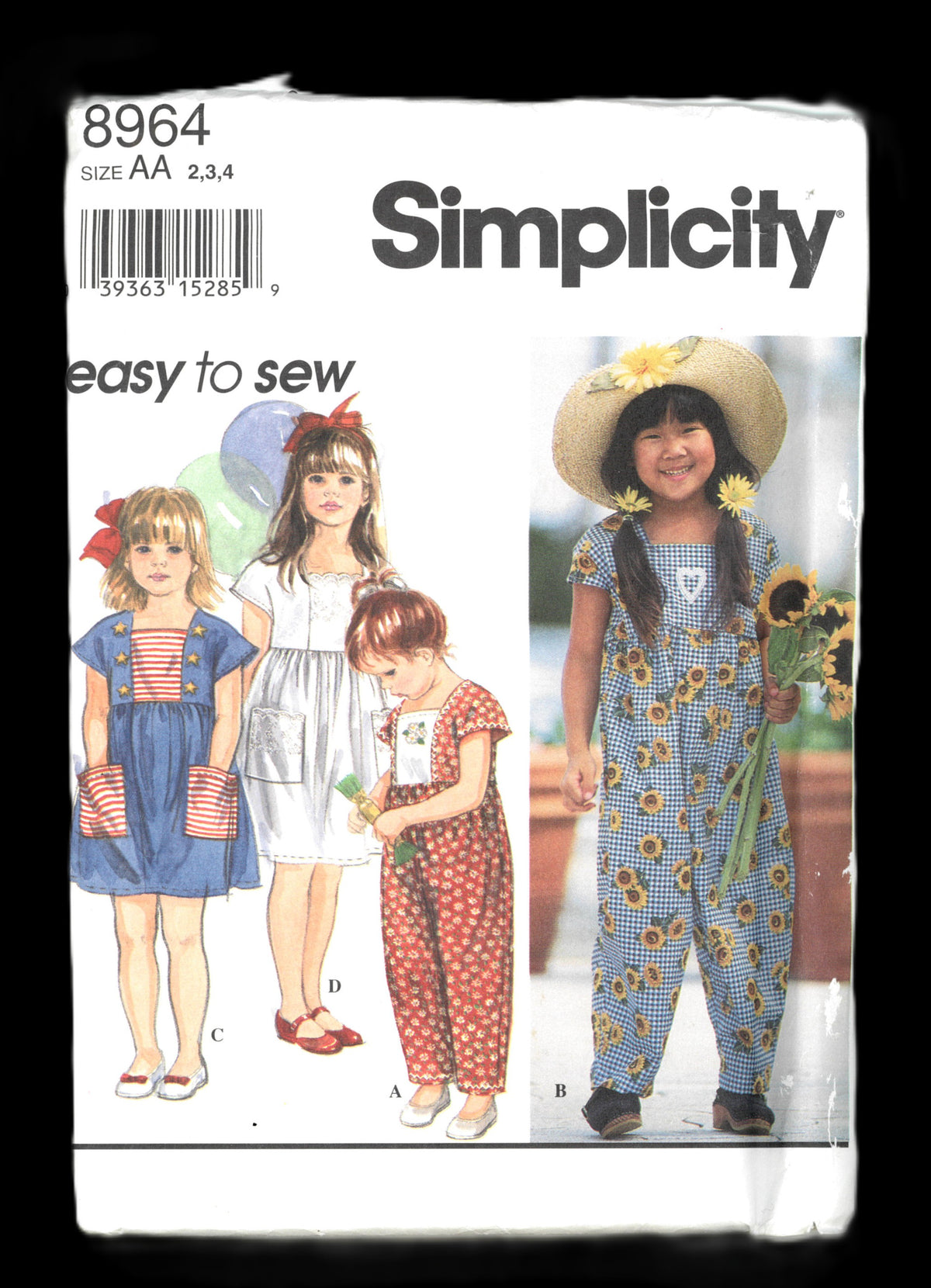 Simplicity 8964 Girls Dress or Romper Sewing Pattern UNCUT Size 2 3 4 or Size 5 6 6X