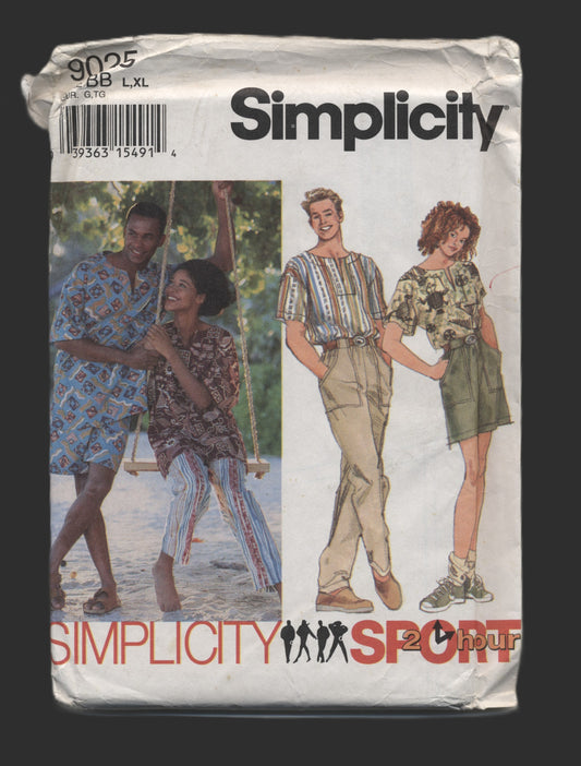 Simplicity 9025 Misses Men's  and Teens Pull on Pants or Shorts and Top Sewing Pattern - UNCUT Size L,XL