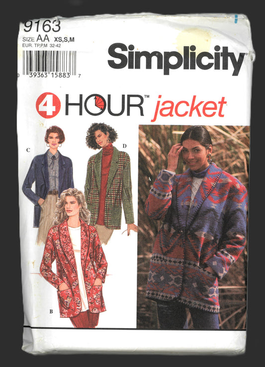 Simplicity 9163 Misses Jacket Sewing Pattern - UNCUT - Size Xs S M