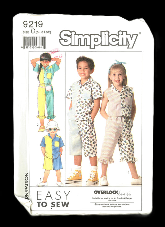 Simplicity 9219 Childs Shirts, Shorts and Pants Sewing Pattern - UNCUT Size 5 6 6x