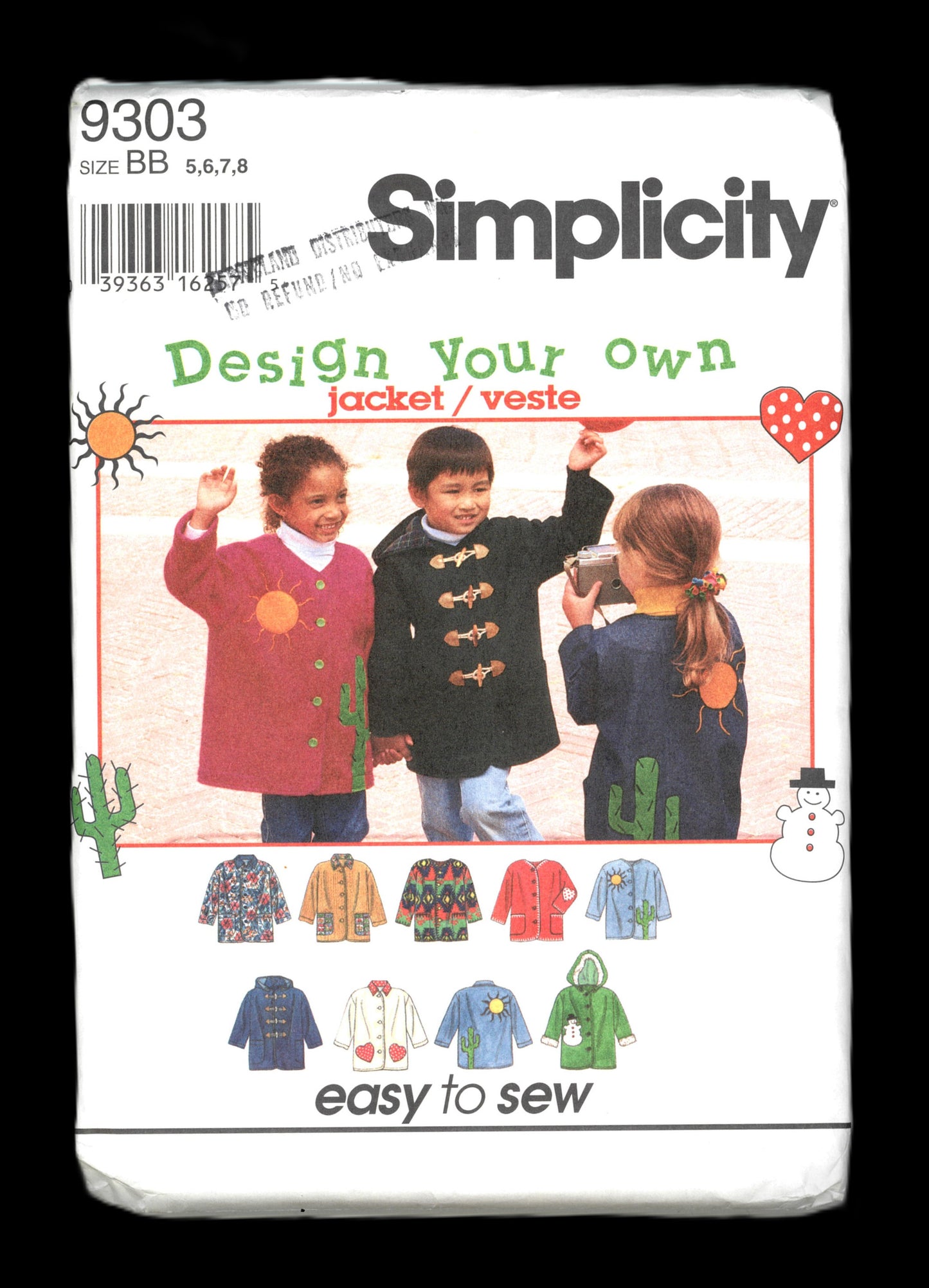 Simplicity 9303 Boys Girls Jacket Sewing Pattern UNCUT Size 5 6 7 8