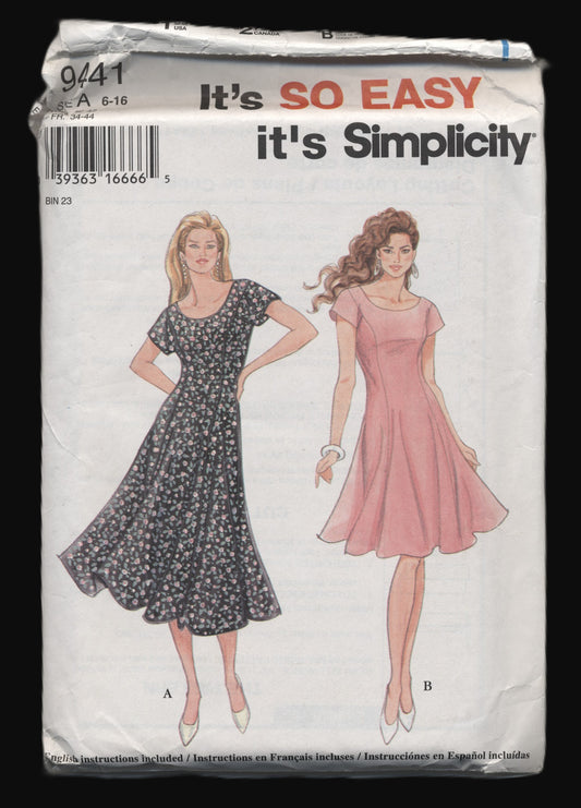 Simplicity 9441 Misses / Miss Petite Dress in Two Lengths  Sewing Pattern UNCUT Size 6 - 16