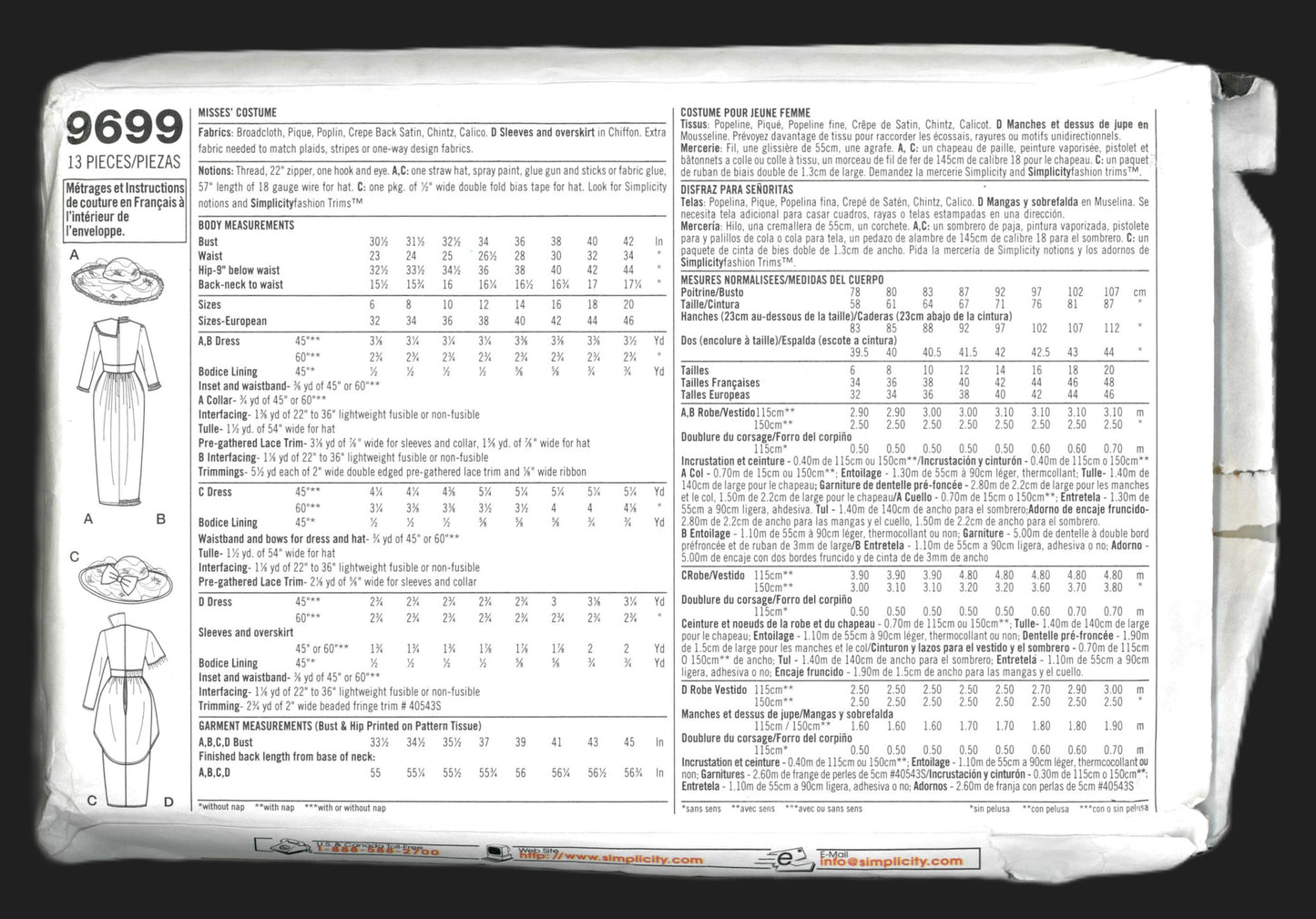 Simplicity 9699 Titanic Edwardian Era Misses Costumes Sewing Pattern UNCUT  - Size 14 16 18 20