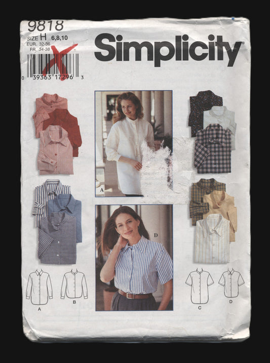 Simplicity 9818 Misses Shirt Sewing Pattern UNCUT Size 6 8 10