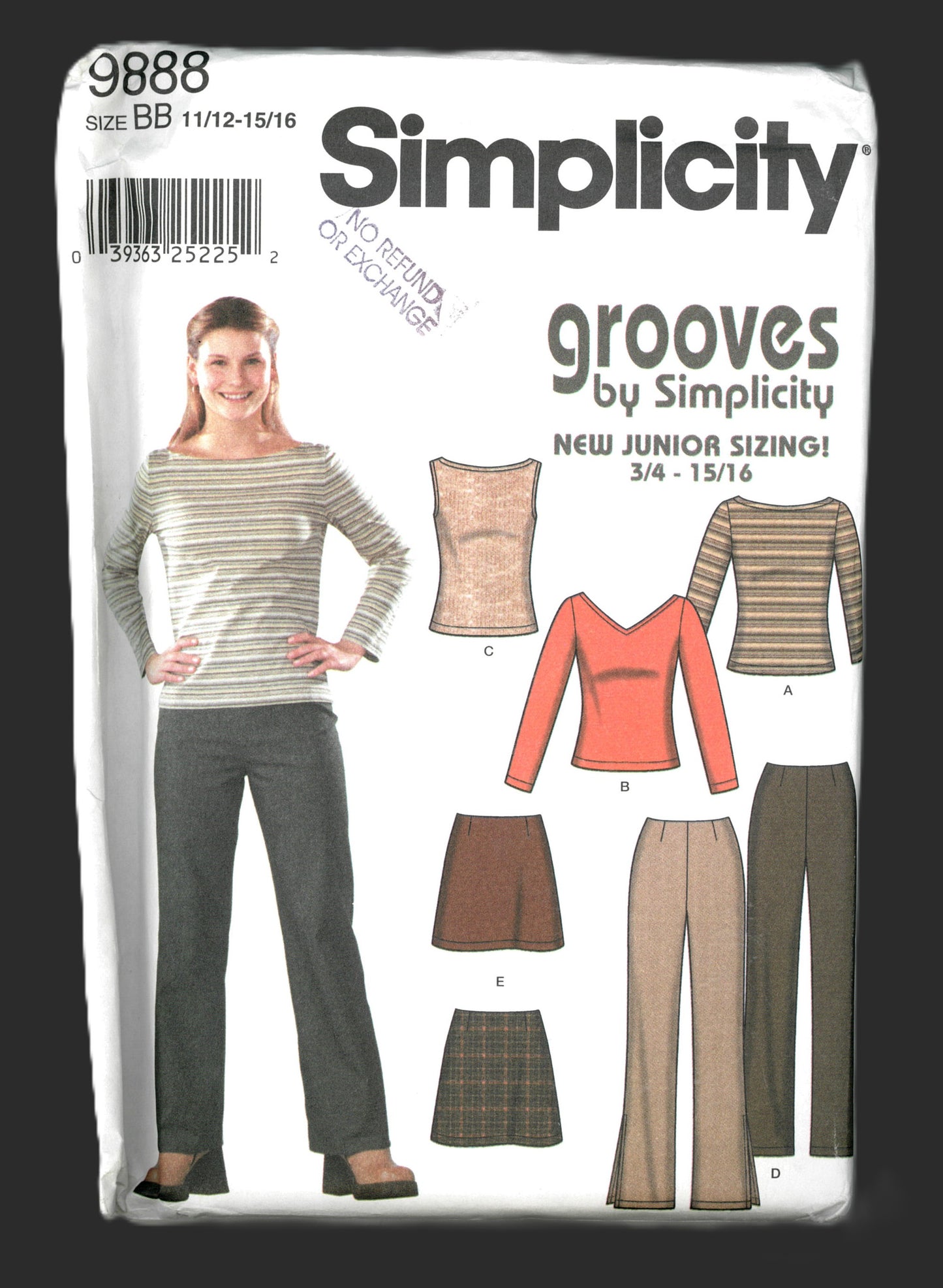 Simplicity 9888 Juniors Bootleg Pants and Skirt and Knit Tops Sewing Pattern  UNCUT Size 11/12 - 15/16