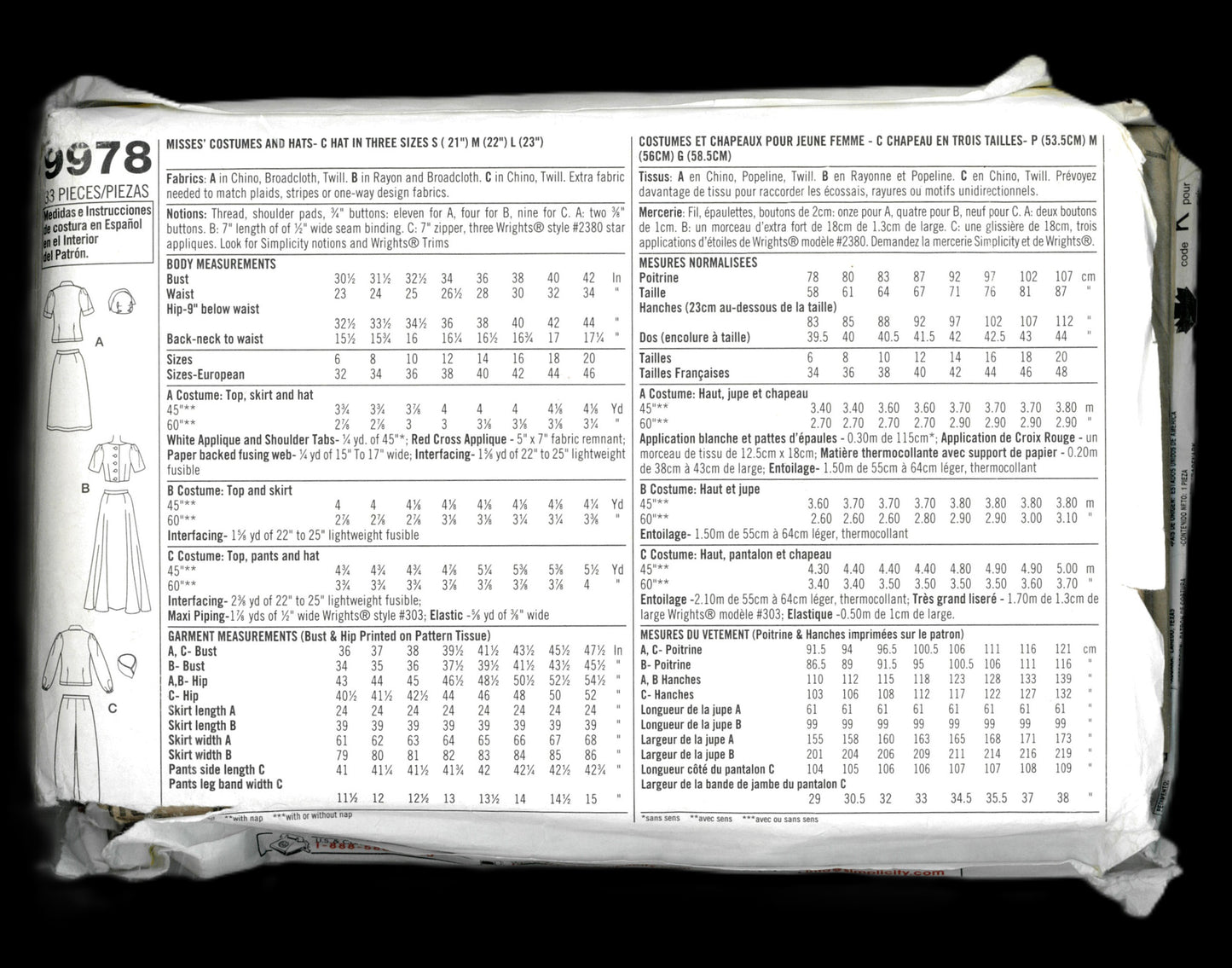 Simplicity 9978 Misses Costumes and Hats Sewing Pattern UNCUT  Size 6 8 10 12