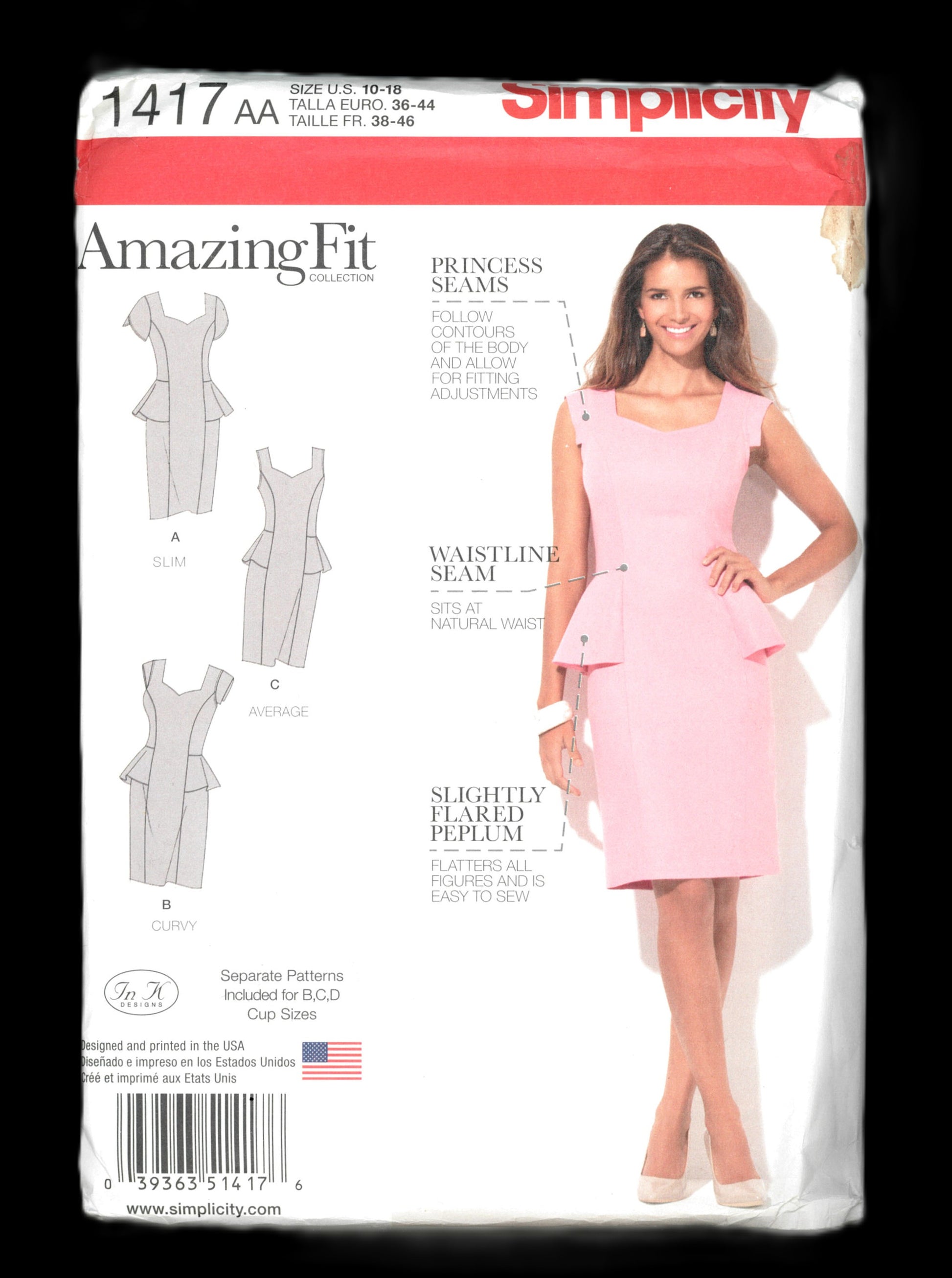 Simplicity 1417 Amazing Fit Women's Dress with Individual Pattern Pieces for B,C,D cup or C,D, DD Cup Sizes Sewing Pattern UNCUT - Size 10  - 18