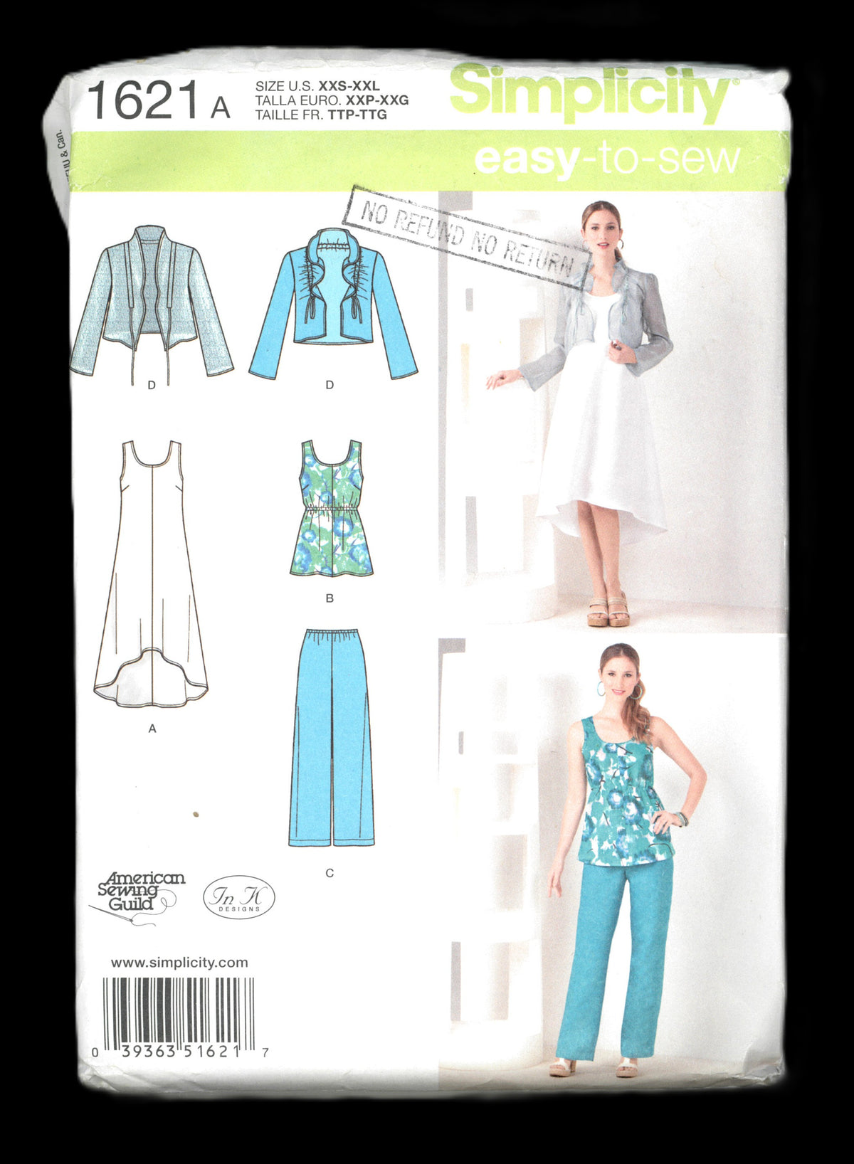 Simplicity 1621 Misses Pullover Dress or Tunic Pants and Jacket Sewing Pattern UNCUT Size Xxs - XxL