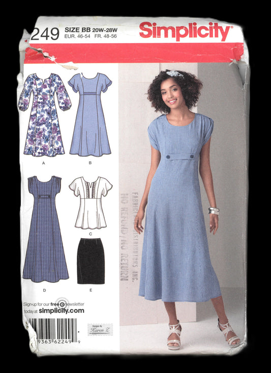 Simplicity 2249 Womens Dress in Two Lengths or Tunic and Skirt Sewing Pattern UNCUT - Size 20W 22W 24w 28w