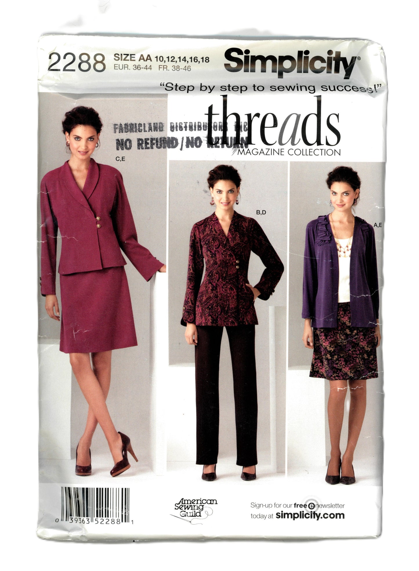Simplicity 2288 THREADS Misses jacket in Two Lengths, Pants, Skirt and knit Cardigan Sewing Pattern - UNCUT - Size 10 12 14 16 18