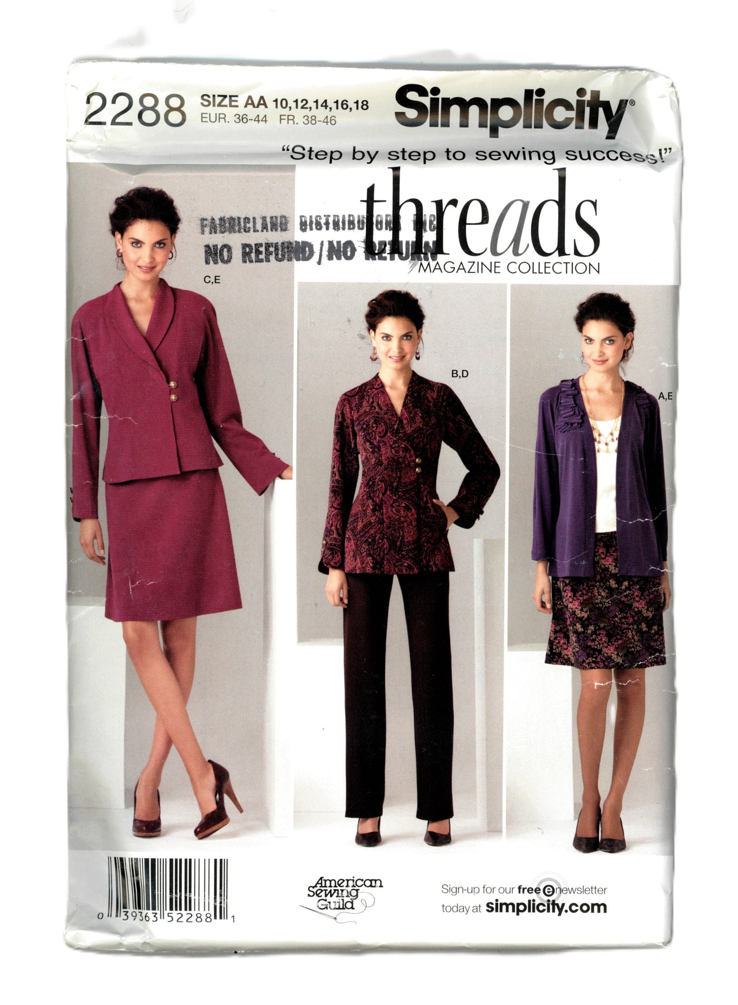 Simplicity 2288 THREADS Misses jacket in Two Lengths, Pants, Skirt and knit Cardigan Sewing Pattern - UNCUT - Size 10 12 14 16 18