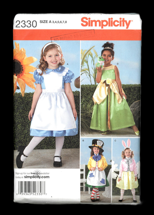 Simplicity 2330 Girls Alice Mad Hatter Princess and the Frog Costumes Sewing Pattern - UNCUT - Size 3 4 5 6 7 8