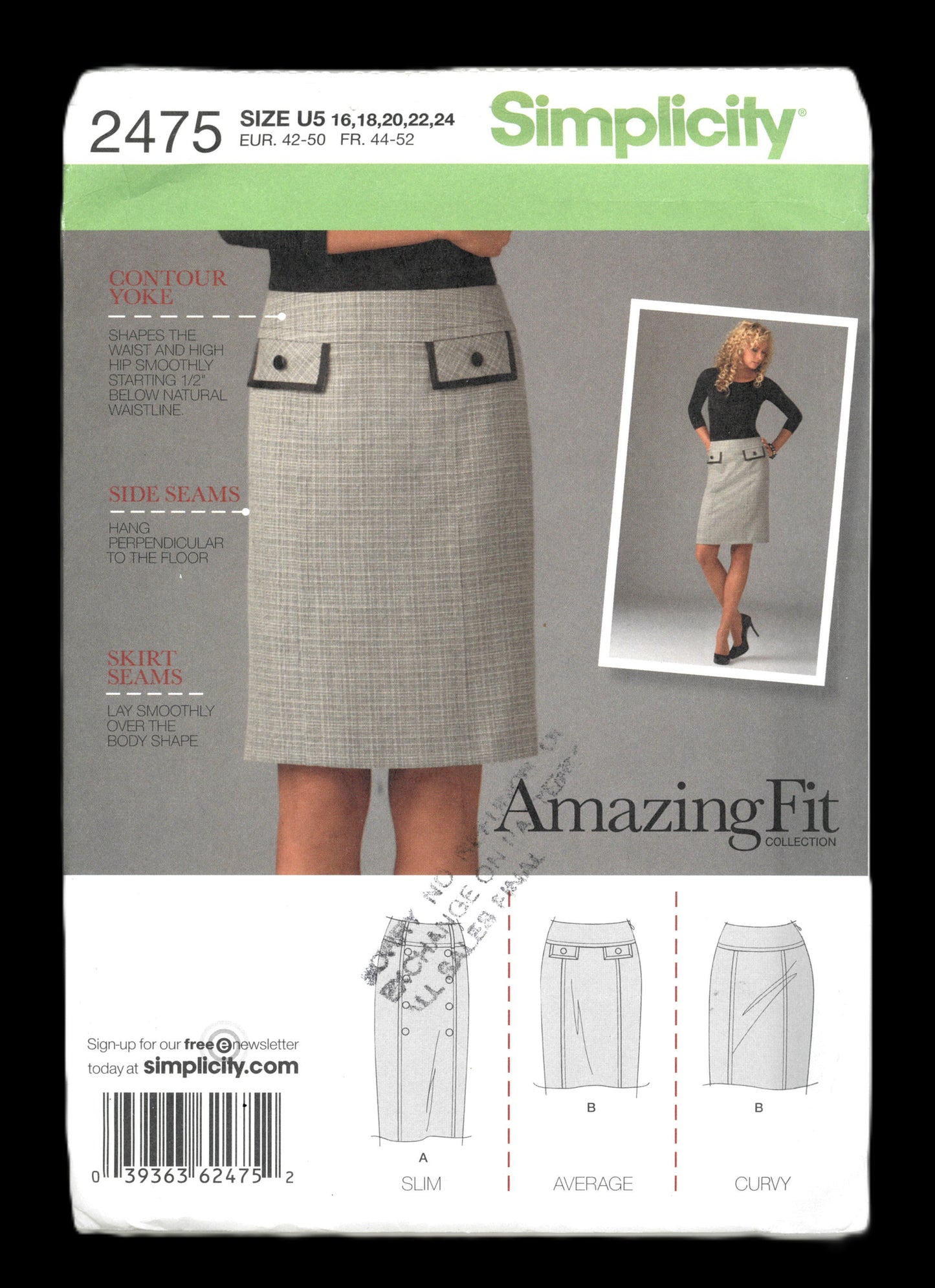 Simplicity 2475 Amzing Fit Misses / Miss Petite Skirt in Two Lengths Sewing Pattern - UNCUT - Size 16 18 20 22 24