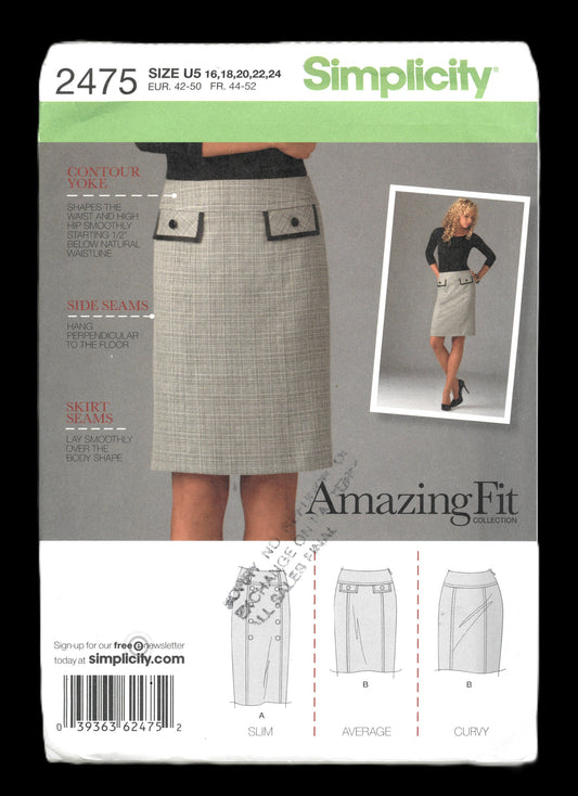Simplicity 2475 Amzing Fit Misses / Miss Petite Skirt in Two Lengths Sewing Pattern - UNCUT - Size 16 18 20 22 24