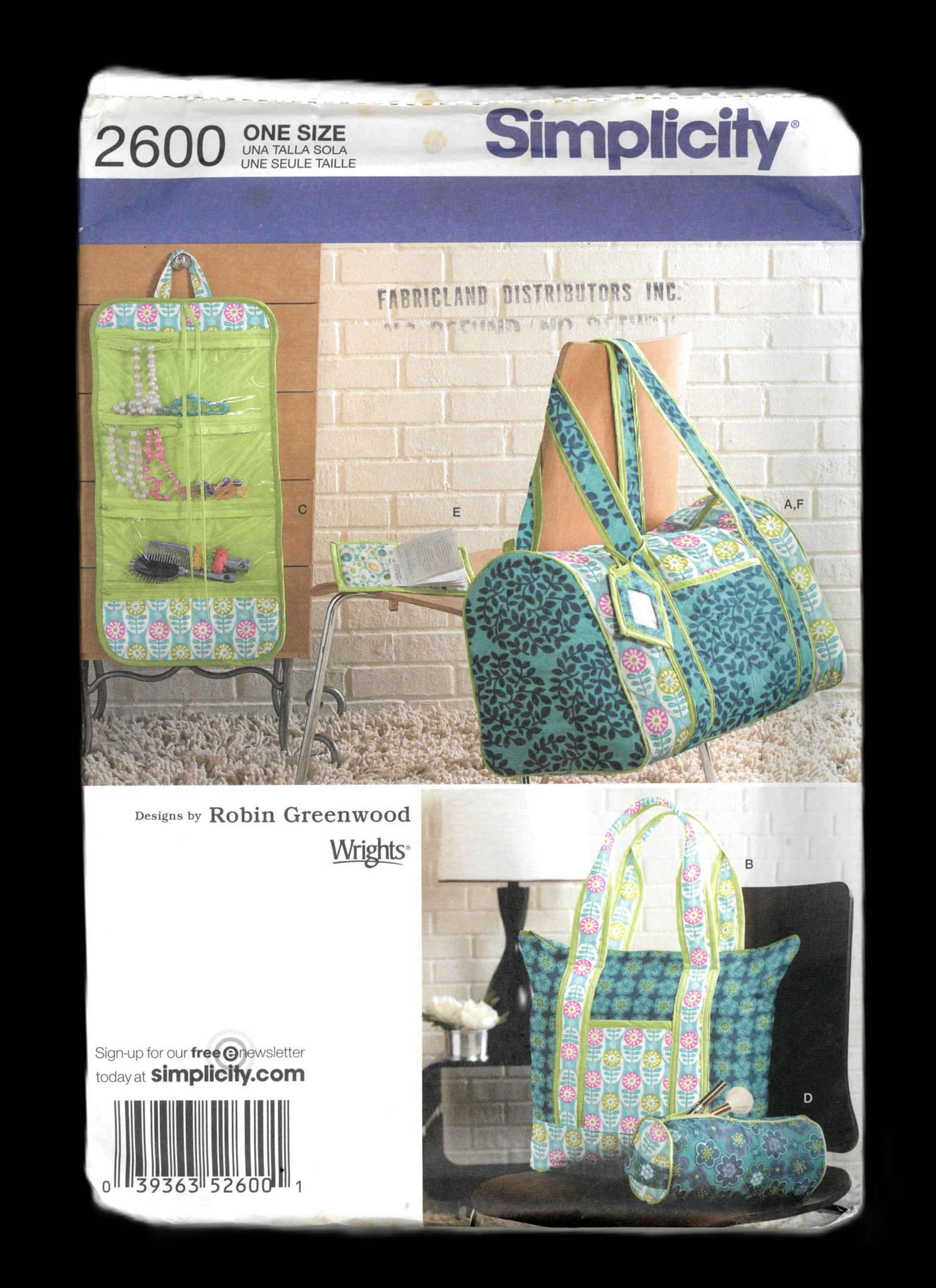 Simplicity 2600 Robin Greenwood Quilted Travel Accessories Sewing Pattern - UNCUT