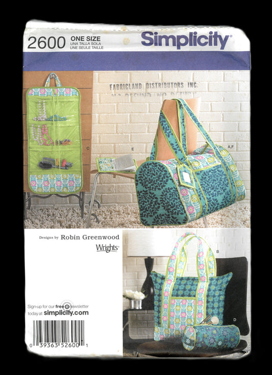 Simplicity 2600 Robin Greenwood Quilted Travel Accessories Sewing Pattern - UNCUT