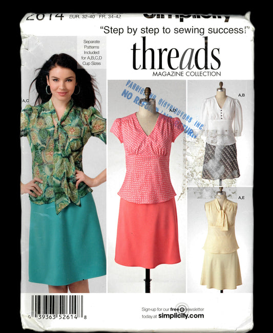 Simplicity 2614 Threads Misses Pullover Top and Bias Skirt Sewing Pattern UNCUT Size 6 8 10 12 14