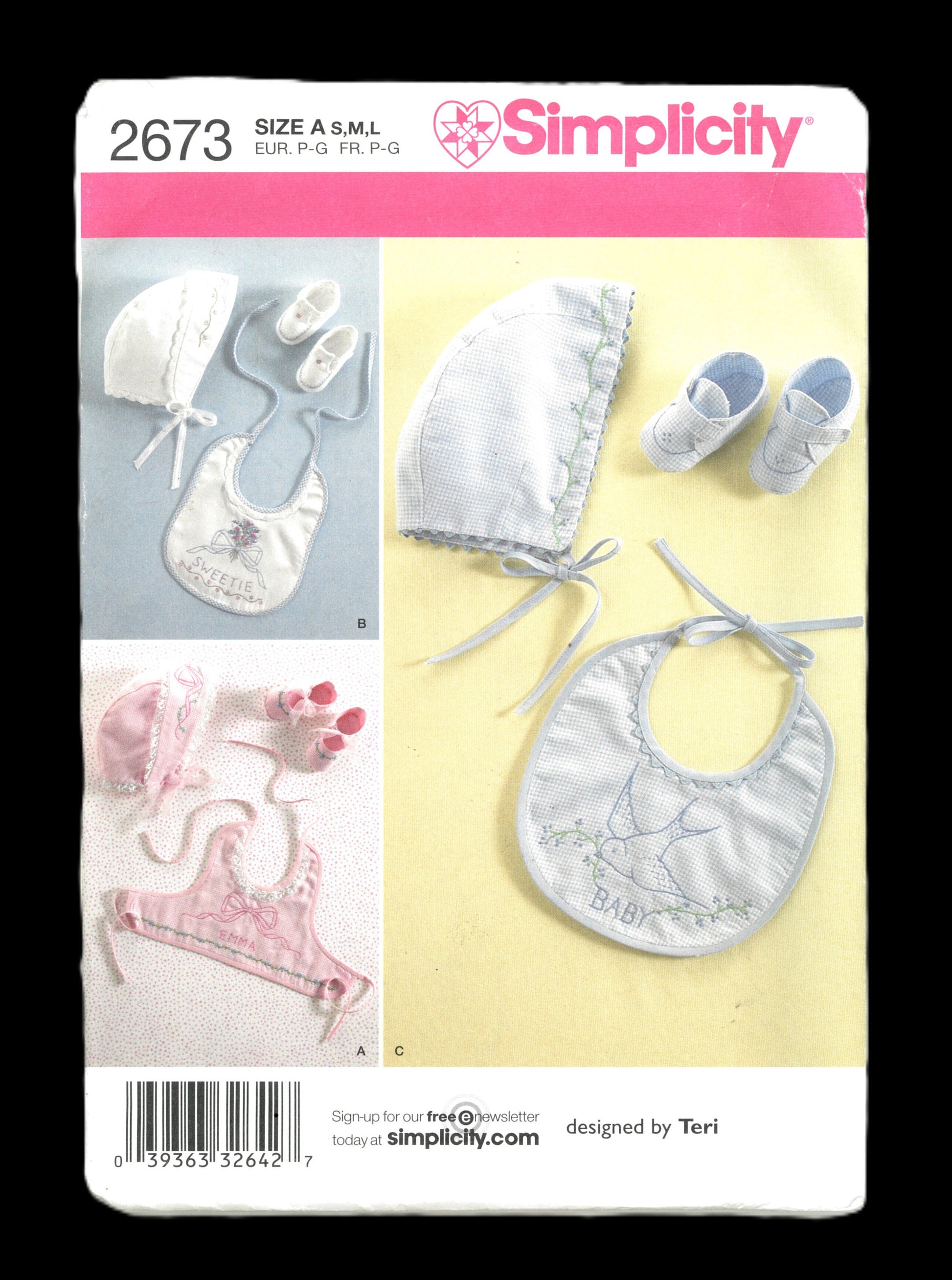 Simplicity 2673 Bonnets and Botties in Three Sizes and Bibs Baby Bibs Sewing Pattern - UNCUT