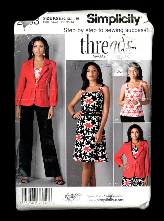 Simplicity 2703 THREADS Misses jacket Pants and Dress or Top Sewing Pattern - UNCUT - Size 8 10 12 14 16