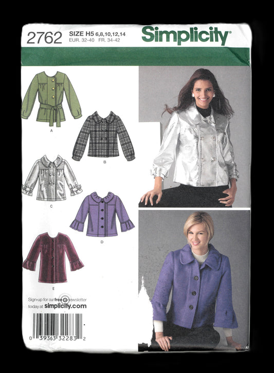 Simplicity 2762 Misses Jacket in Two Lengths with Sleeve Variations and Tie Belt variations Sewing Pattern - UNCUT - Size  6 8 10 12 14