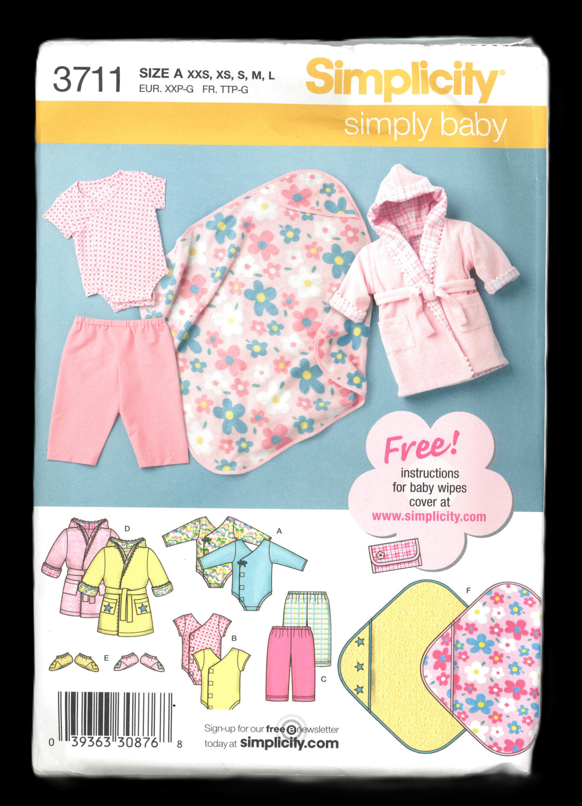 Simplicity 3711 Babies Layette Sewing Pattern - UNCUT - Size XXS XS S M L