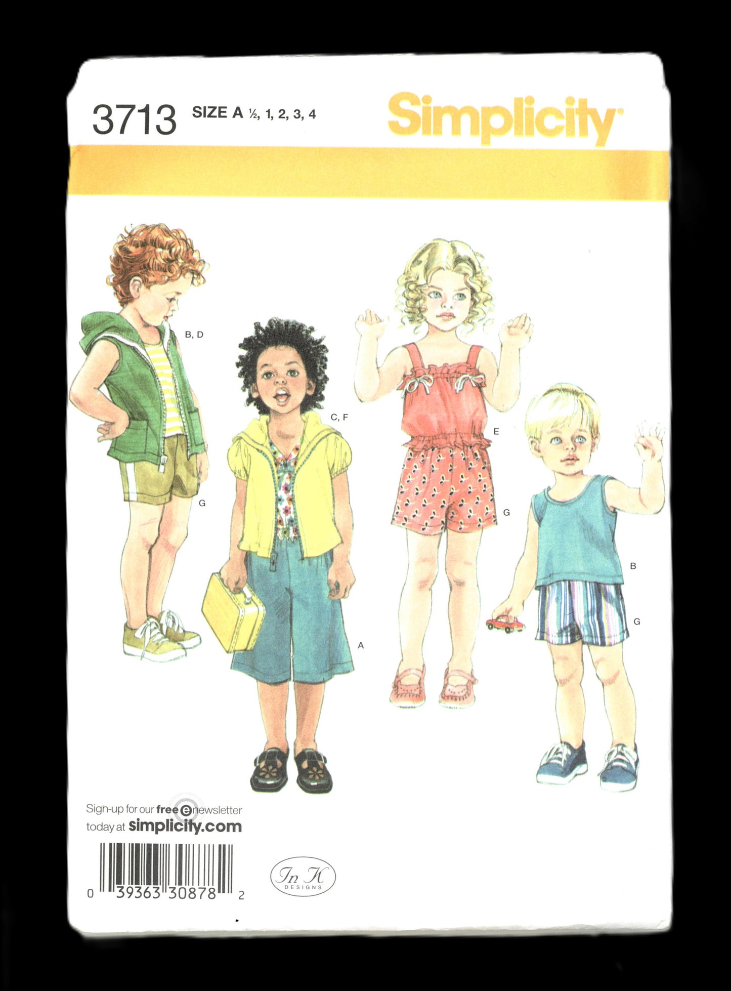 Simplicity 3713 Toddlers Top Shorts and Knit Gauchos, Tank Top and Hoody Sewing Pattern - UNCUT - Size 1/2 1 2 3 4 Toddlers Boys Girls Summer CLothes 