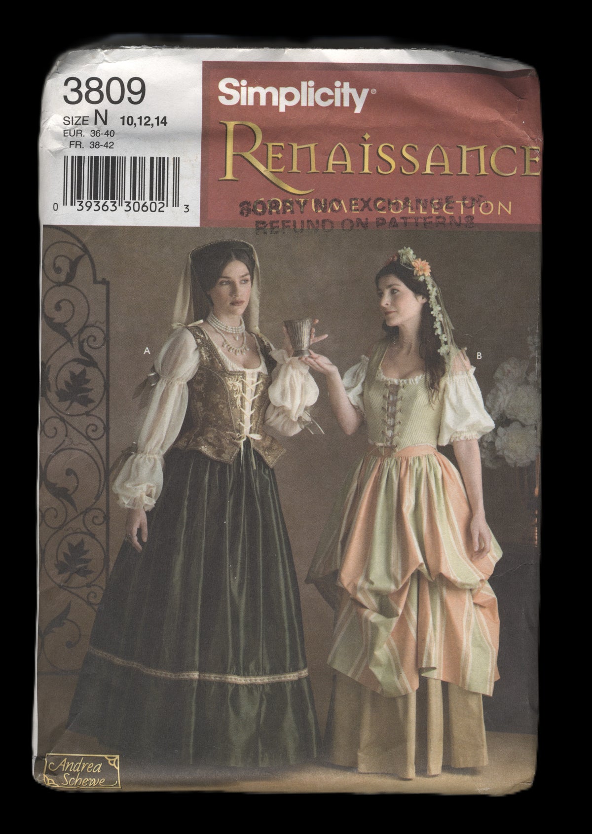 Simplicity 3809 Andrea Schewe Misses Renaissance Gown Costumes Sewing Pattern UNCUT Size 10 12 14