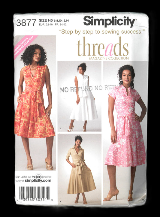 Simplicity  3877 Threads Misses Dress in Two lengths with bodice Variations - UNCUT - Size 6 8 10 12 14