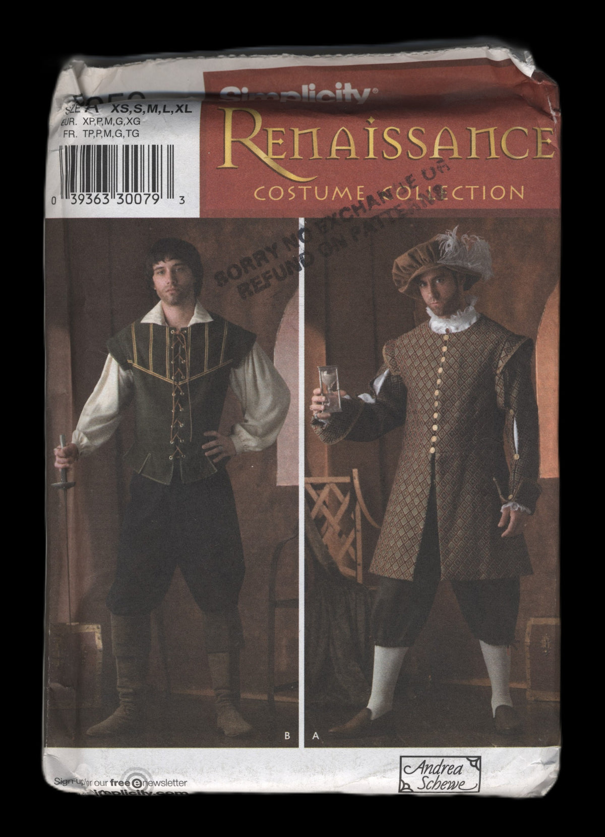 Simplicity 4059 Andrea Schewe Mens Renaissance Costumes Pattern Sewing Pattern - UNCUT - Size XS S M L XL