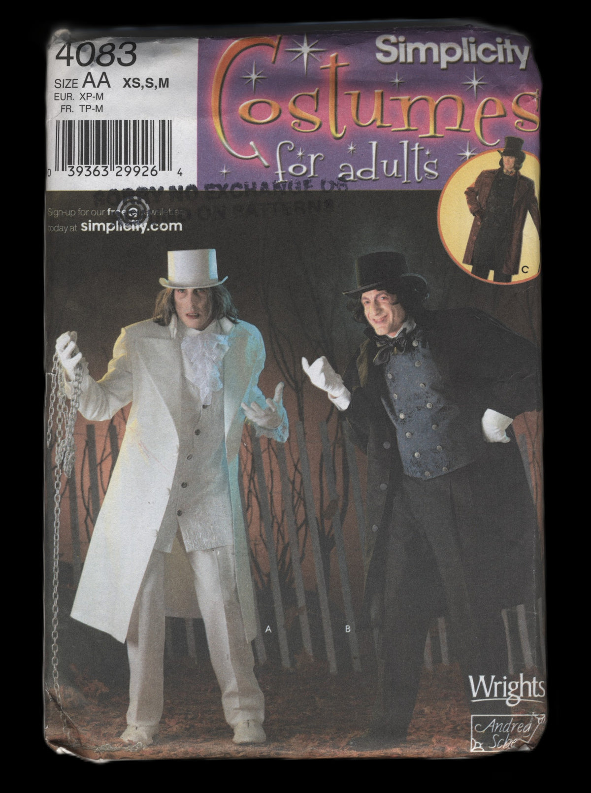 Simplicity 4083 Mens Coachman, Scrooge Victorian Suit, Costumes Sewing Pattern  UNCUT - Size XS S M