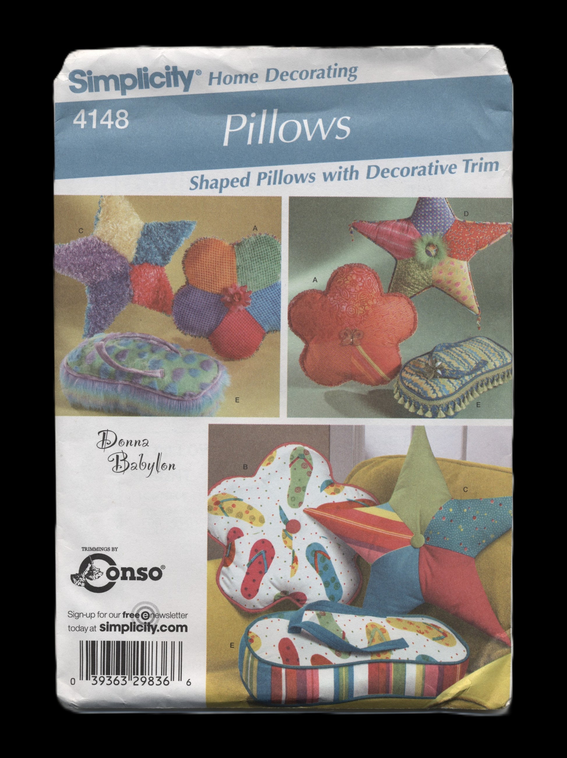 Simplicity 4148 Donna Babylon Shaped Pillows with Decorative Trim Sewing Pattern - UNCUT