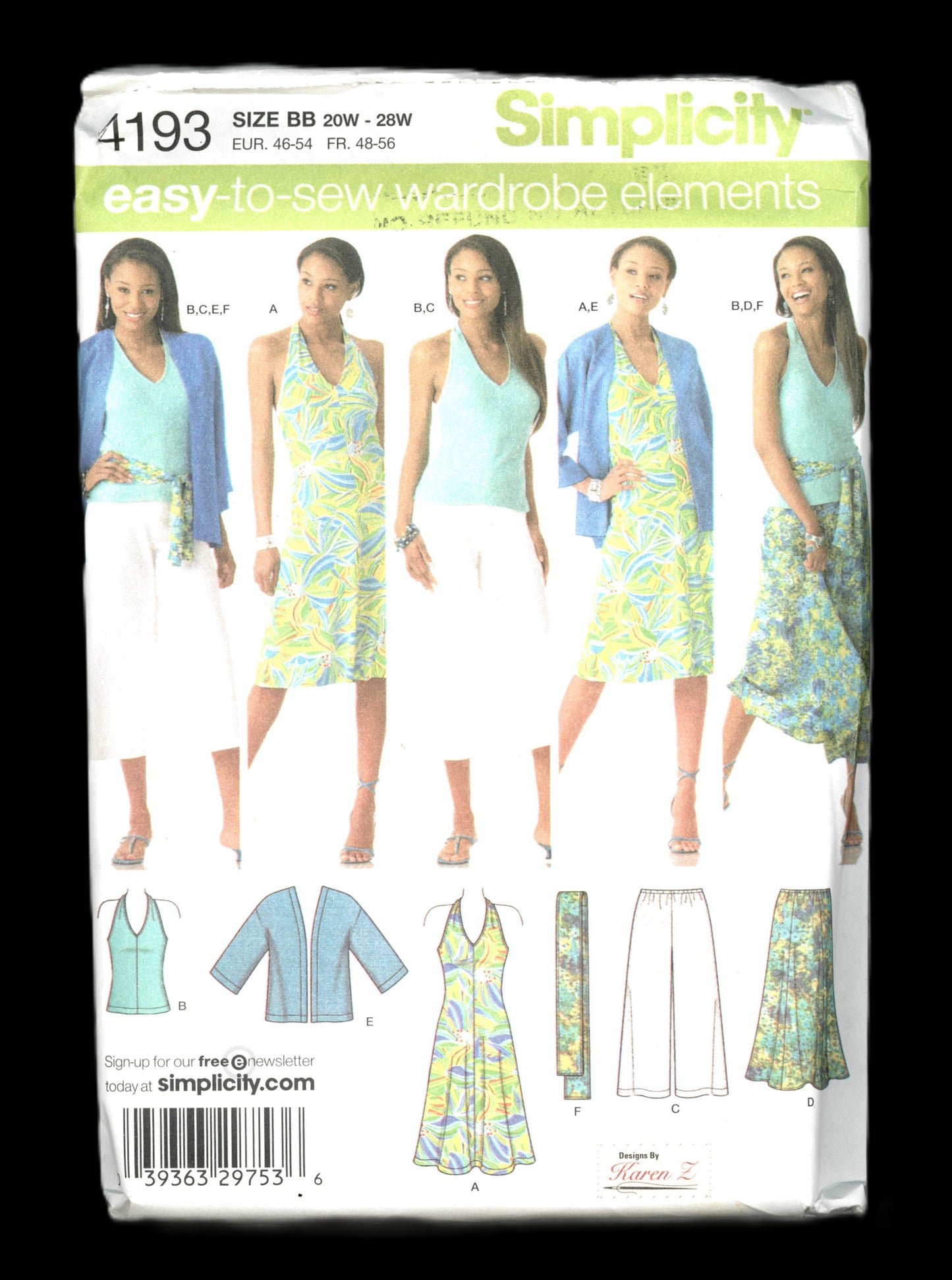 Simplicity 4193  Womens Kimono jacket, Skirt, Sash, and Knit Gaucho Pants and Dress or Top Sewing Pattern UNCUT - Size 20W - 28W