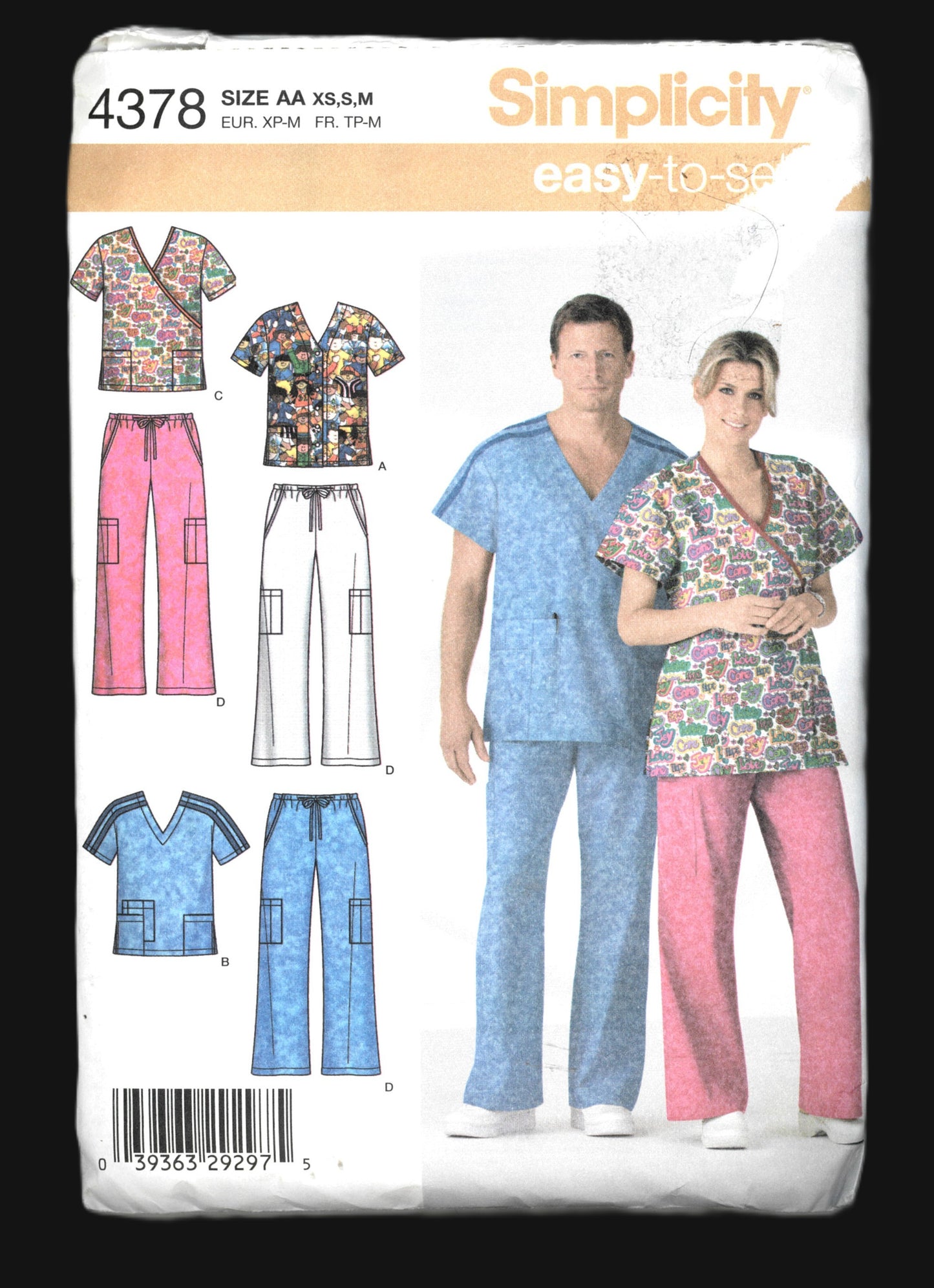 Simplicity 4378 Misses Mens and teens Scrub Tops and Pants Sewing Pattern Nurses UNiform Sewing Pattern