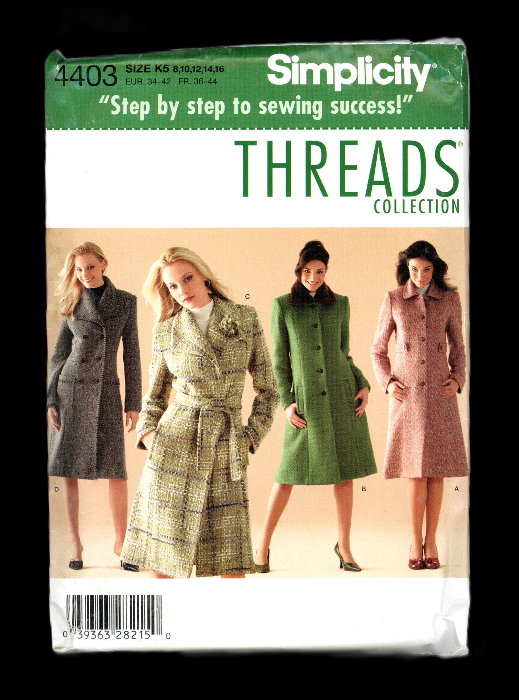 Simplicity 4403 THREADS Misses / Miss Petite Lined Coats Sewing Patter ...