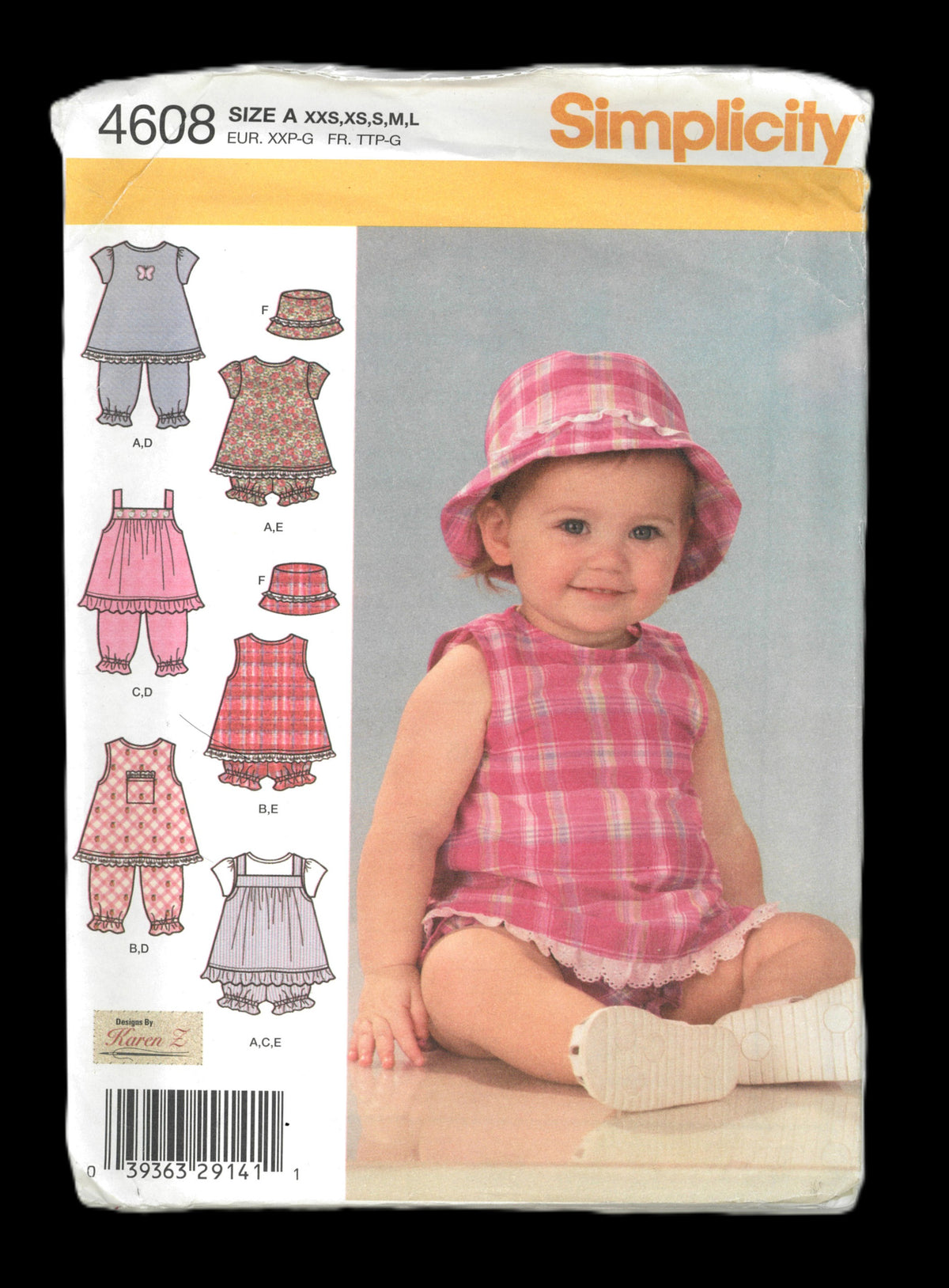 Simplicity 4608 Babies Tops Pantaloons and Hat Sewing Pattern UNCUT Size Xxs XS S M L