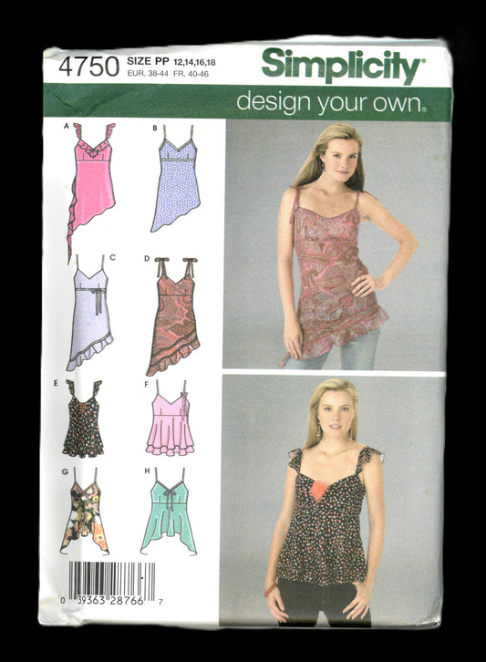 Simplicity 4750 Misses Design Your Own Tops Sewing Pattern UNCUT Size 12 14 16 18