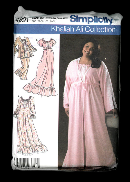 Simplicity 4891 Khaliah Ali Womens Nightgown and Robe in Two Lengths Sewing Pattern UNCUT - Size 26w 28w 30w 32w