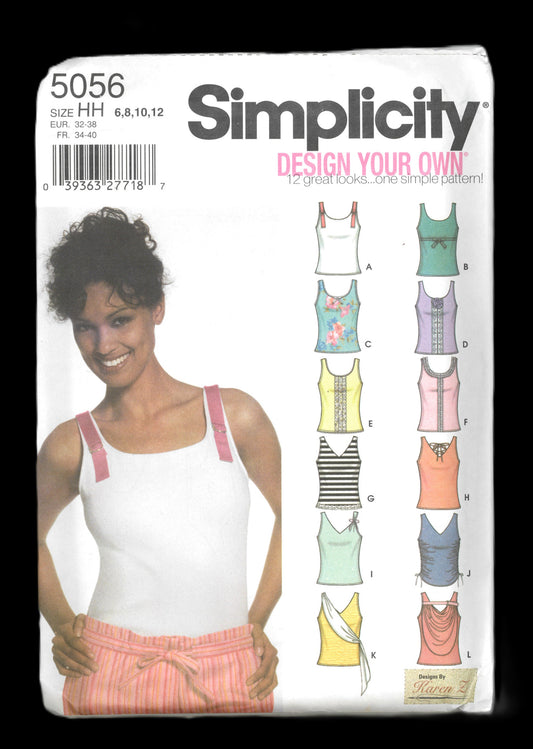 Simplicity 5056 Misses Design Your Own Knit Tanks TOps with Trim Variations Sewing Pattern UNCUT Size 6 8 10 12