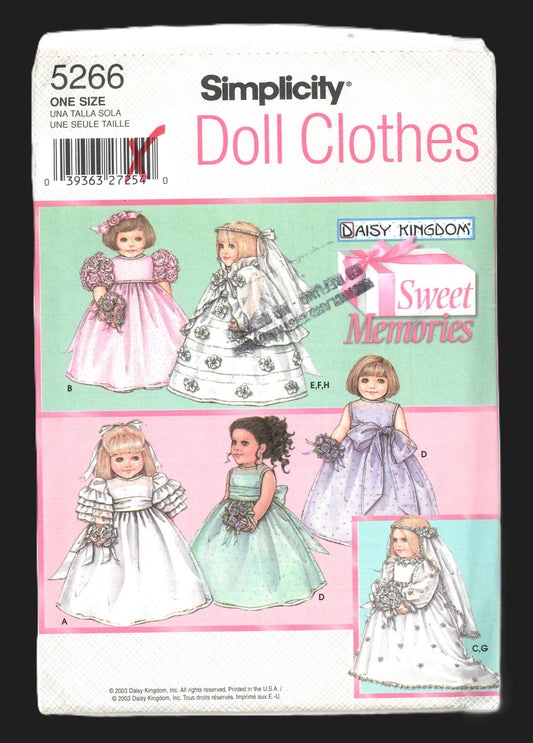Simplicity 5266  Daisy Kingdom Doll CLothes Sewing Pattern 