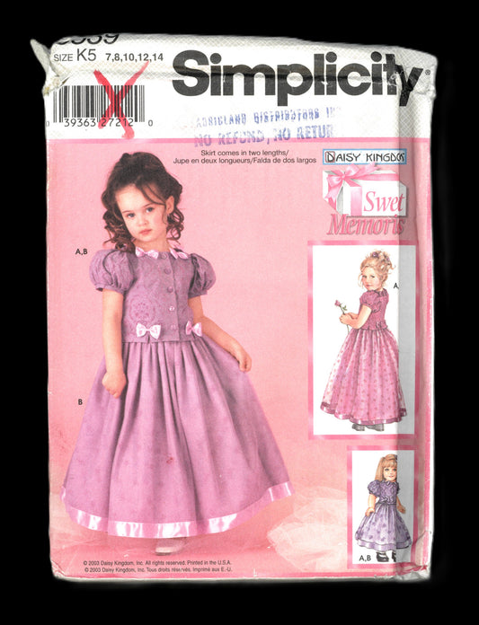 Simplicity 5339  Daisy Kingdom Sweet Memories Girls Top and Skirt in Two Lengths and Doll Clothes for 18" Doll Sewing Pattern - UNCUT - S