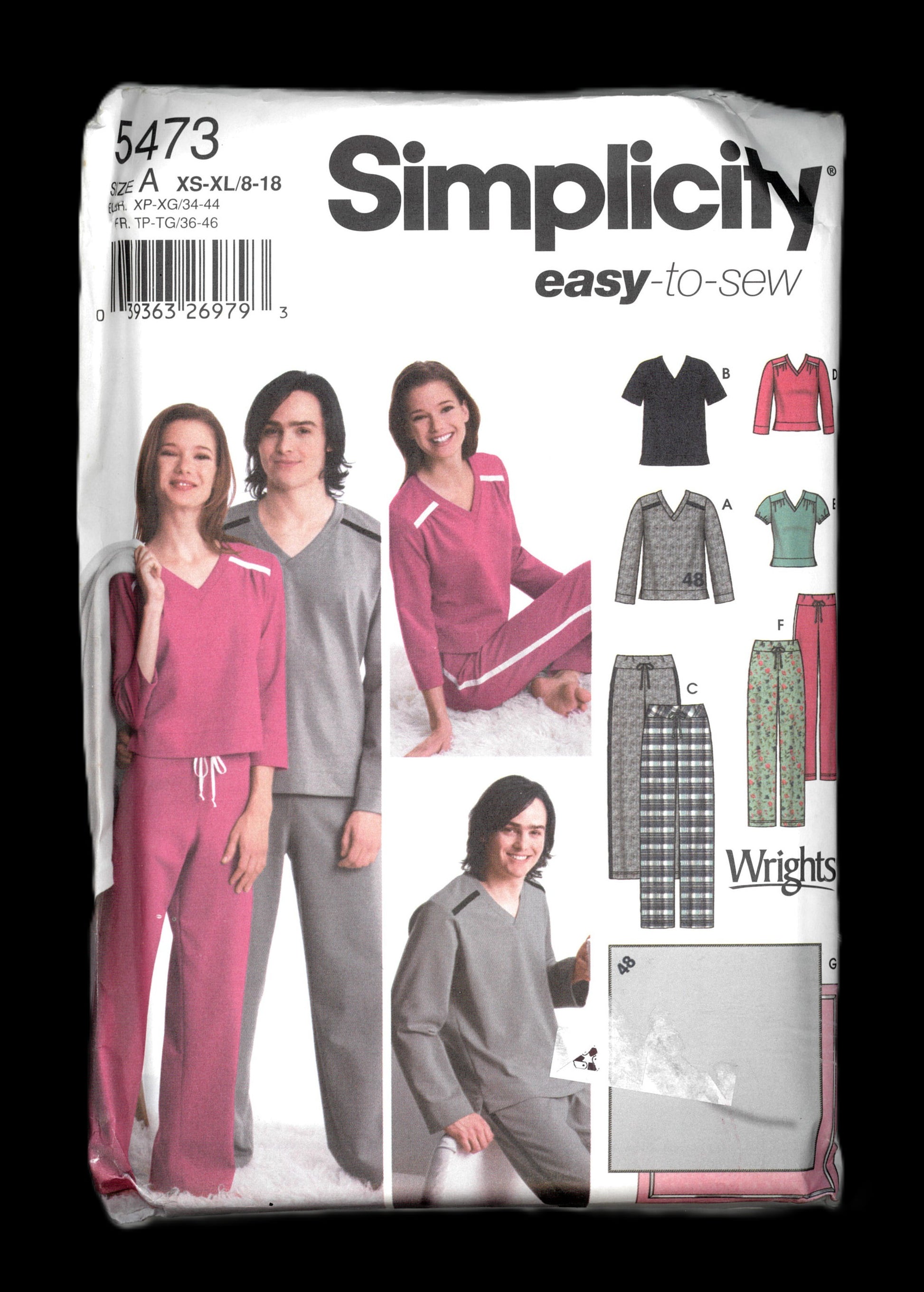 Simplicity 5473 Unisex Pants and Top and Misses Pants and Knit Top...Blanket Included. Sewing Pattern - UNCUT - Size XS - XL / 8 - 18