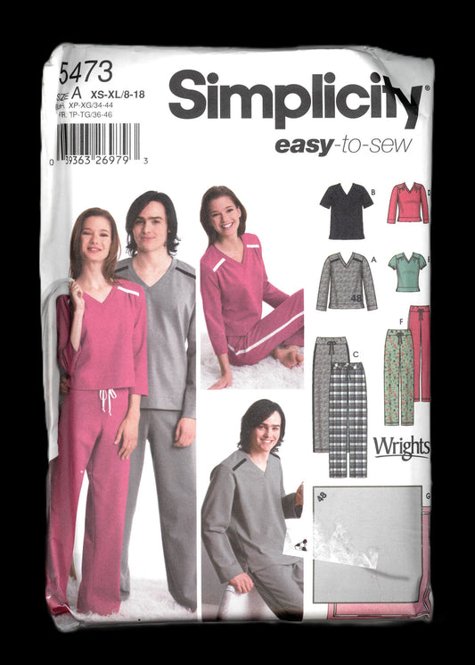 Simplicity 5473 Unisex Pants and Top and Misses Pants and Knit Top...Blanket Included. Sewing Pattern - UNCUT - Size XS - XL / 8 - 18