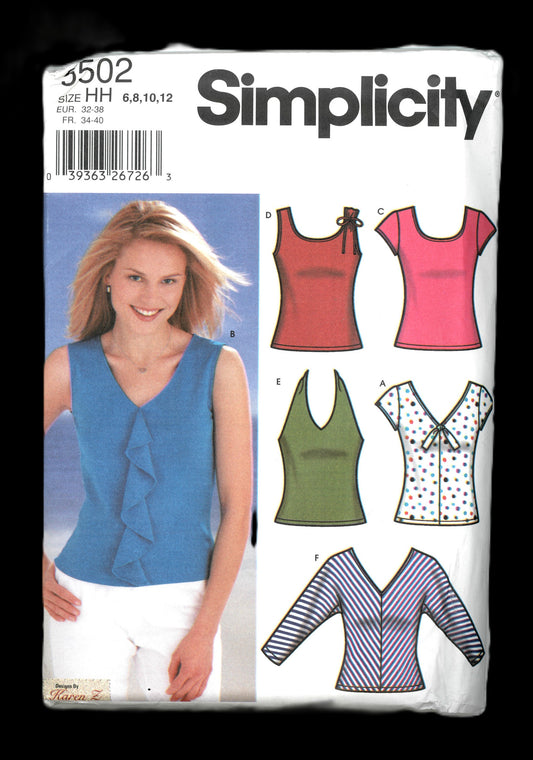 Simplicity 5502 Misses Knit Tops with Neckline Variations Sewing Pattern - UNCUT - Size 6 8 10 12