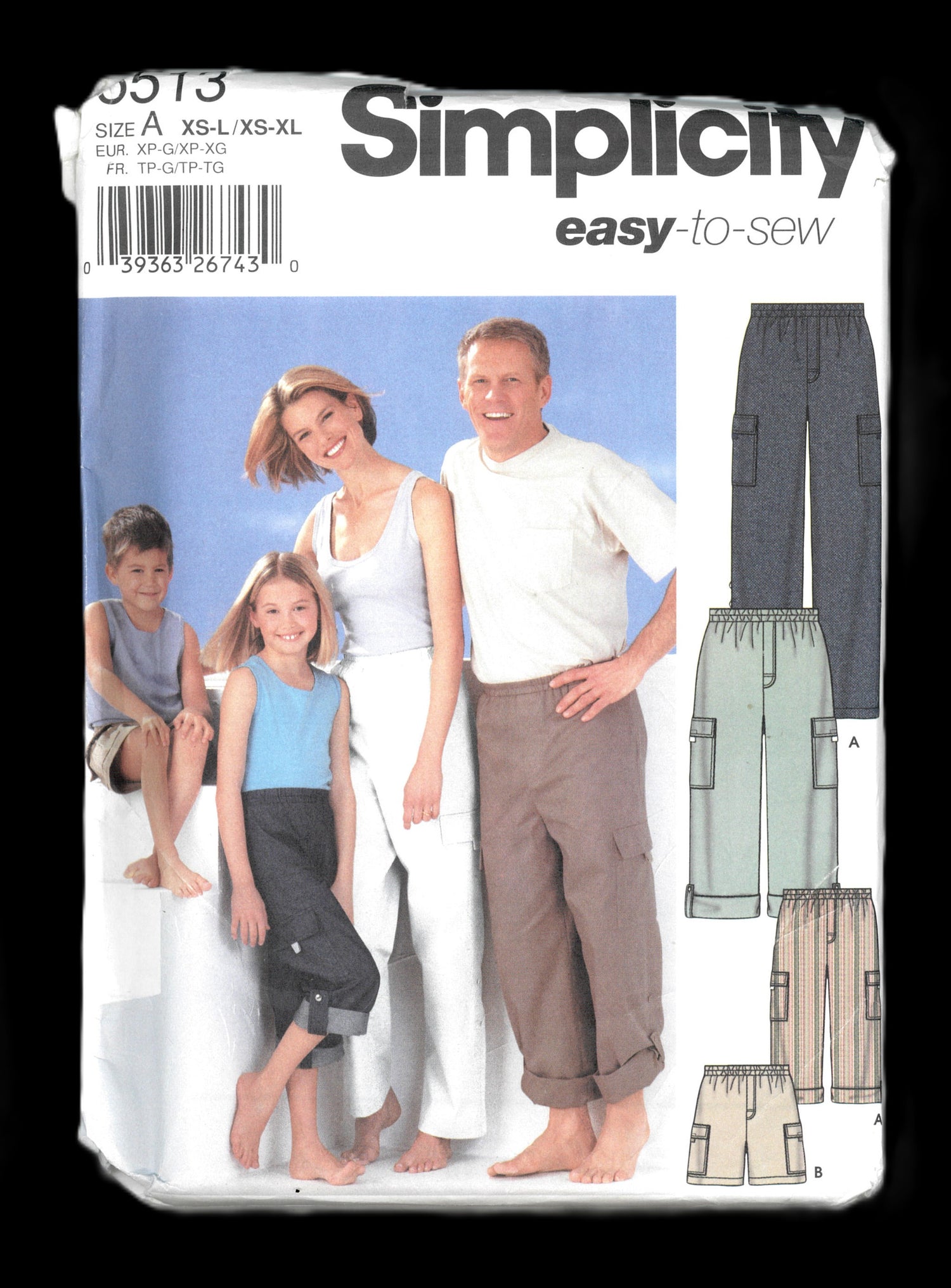 Simplicity 5513 Unisex Childs Teens and Adults Pants Shorts Sewing Pattern UNCUT Childs Size XS S M L Adults XS S M L XL