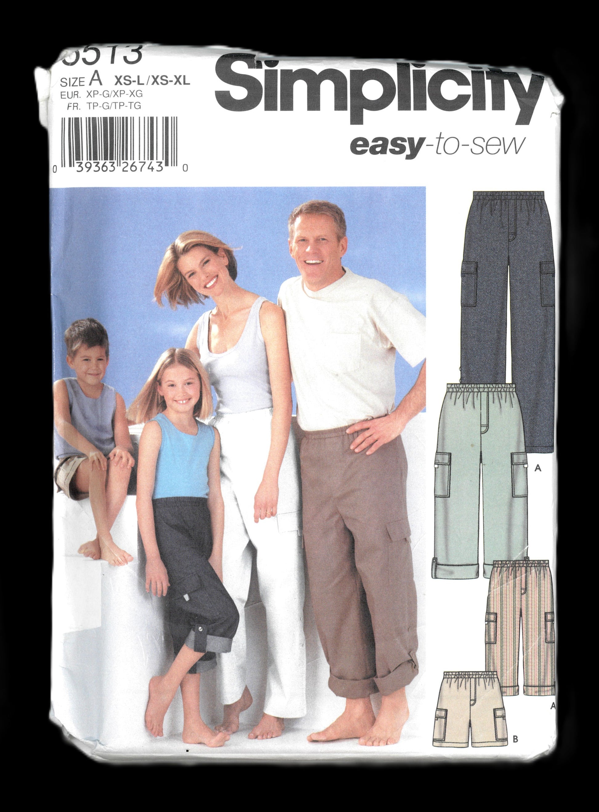 Simplicity 5513 Unisex Childs Teens and Adults Pants Shorts Sewing Pattern UNCUT Childs Size XS S M L Adults XS S M L XL