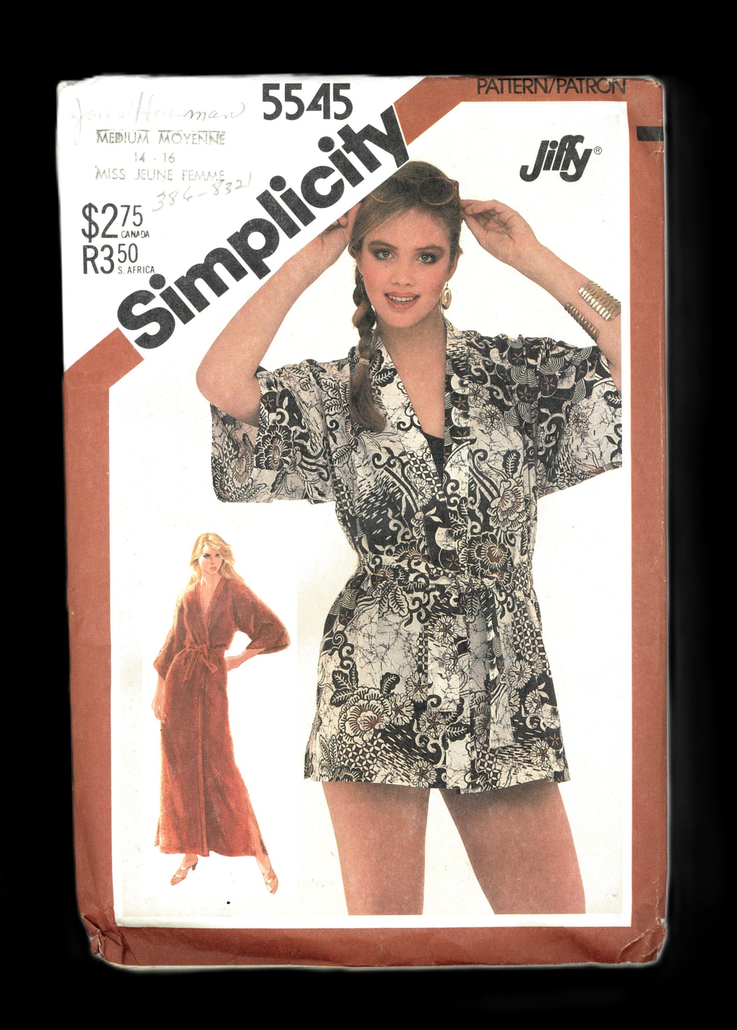 Simplicity 5545 Misses Jiffy Front Wrap Robe in Two Lengths Sewing Pattern UNCUT Size Medium ( 14- 16)