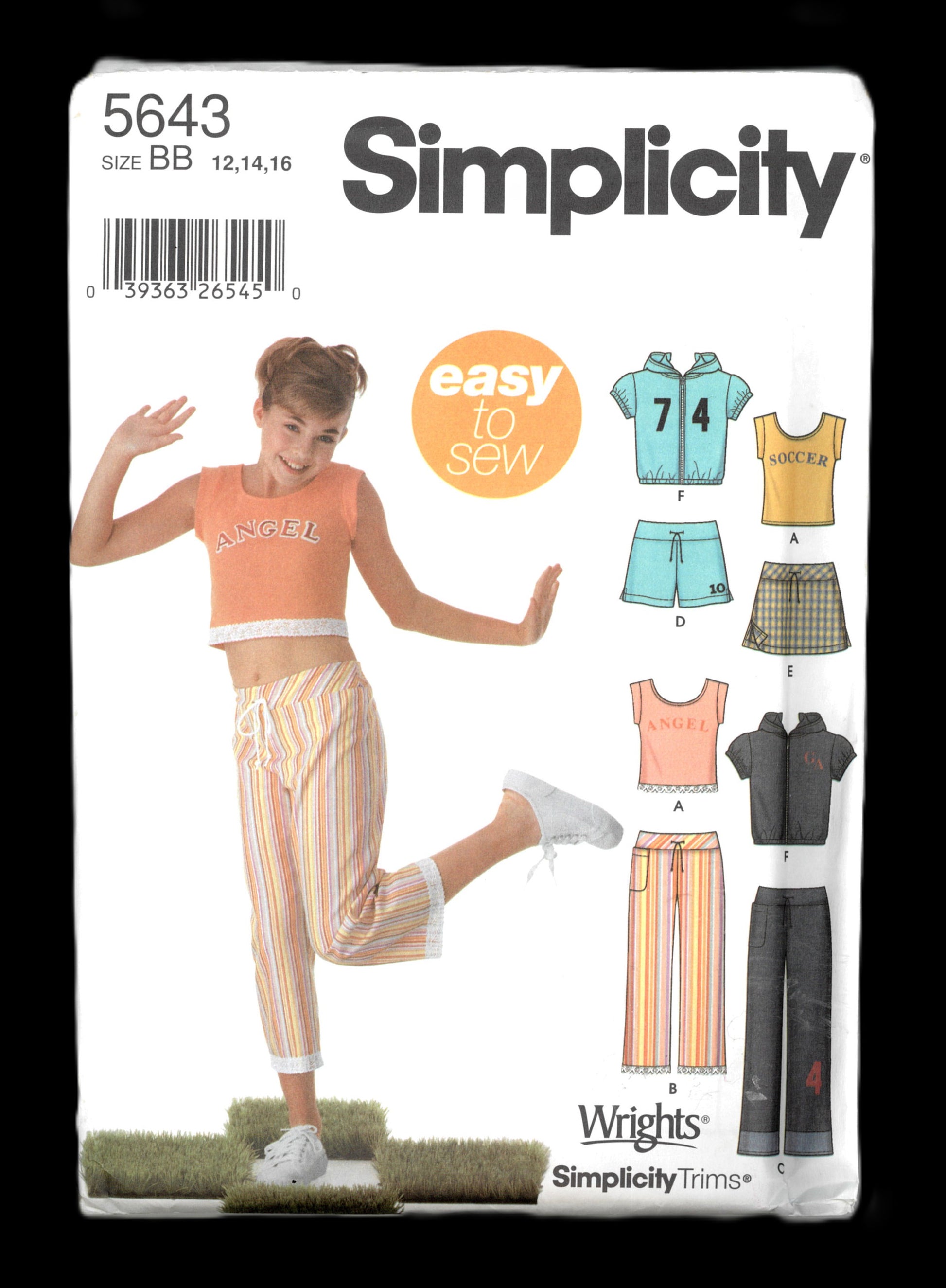 Simplicity 5643 Girls Pants in Two Lengths, Shorts, Skirt, Jacket and Knit Top Sewing Pattern  UNCUT Size 12 14 16