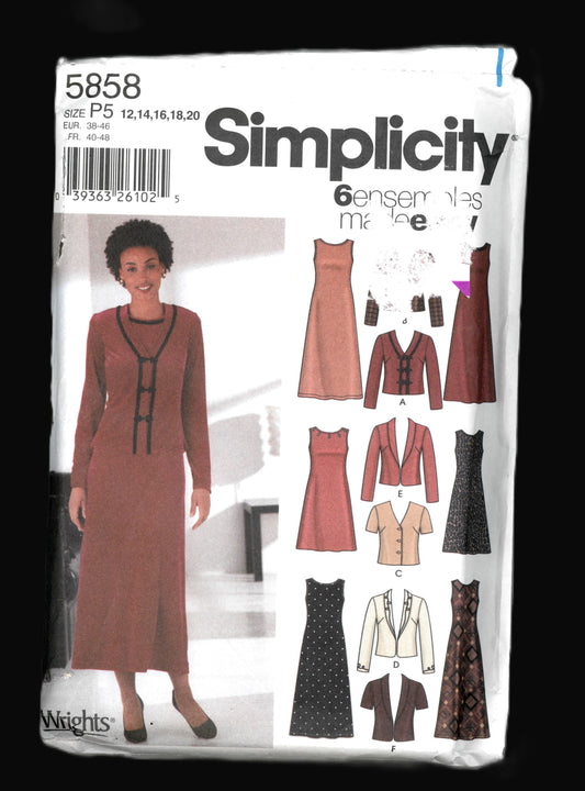 Simplicity 5858 Misses / Miss Petite Jacket and Knit Dress in Two Lengths Sewing Pattern UNCUT Size 12 14 16 18 20