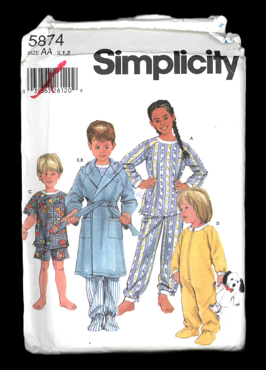 Simplicity 5874 Toddlers and Childs Sleepwear and Robe Sewing Pattern UNCUT Size 1/2 1 2