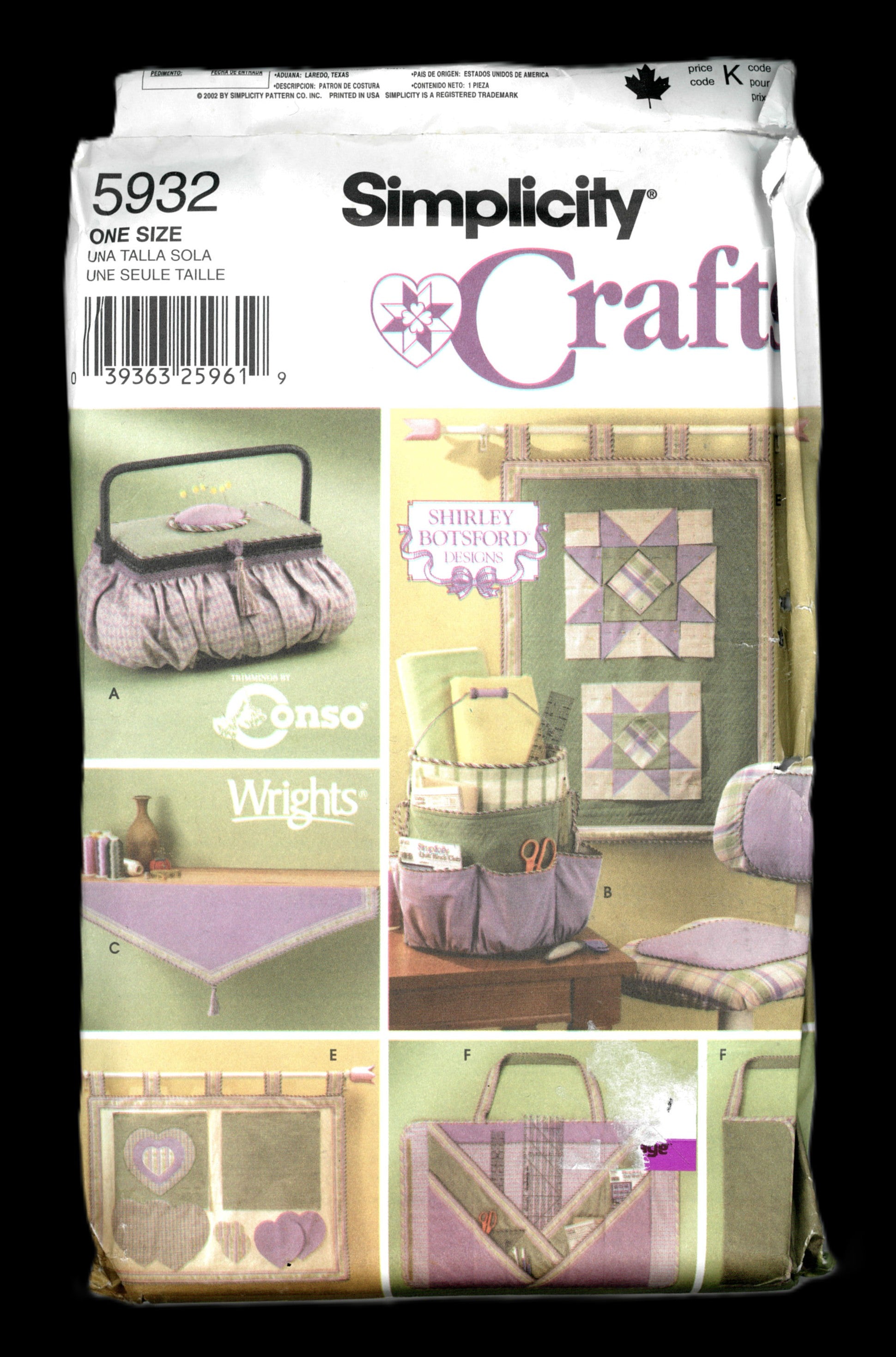 Simplicity 5932 Shirley Botsford Quilted Accessories Sewing Pattern - UNCUT